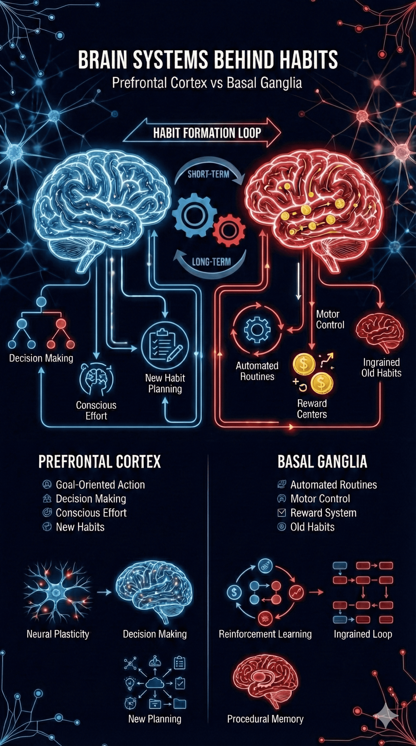 Brain Systems Behind Habits: Prefrontal Cortex vs Basal Ganglia