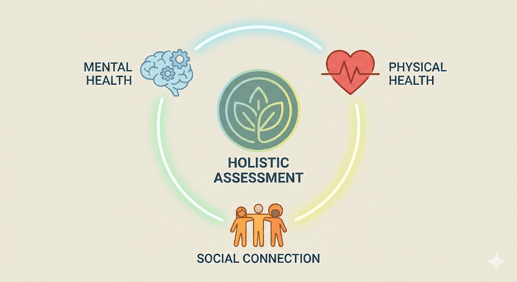 Diagram illustrating the main components of a health system for wellness assessments