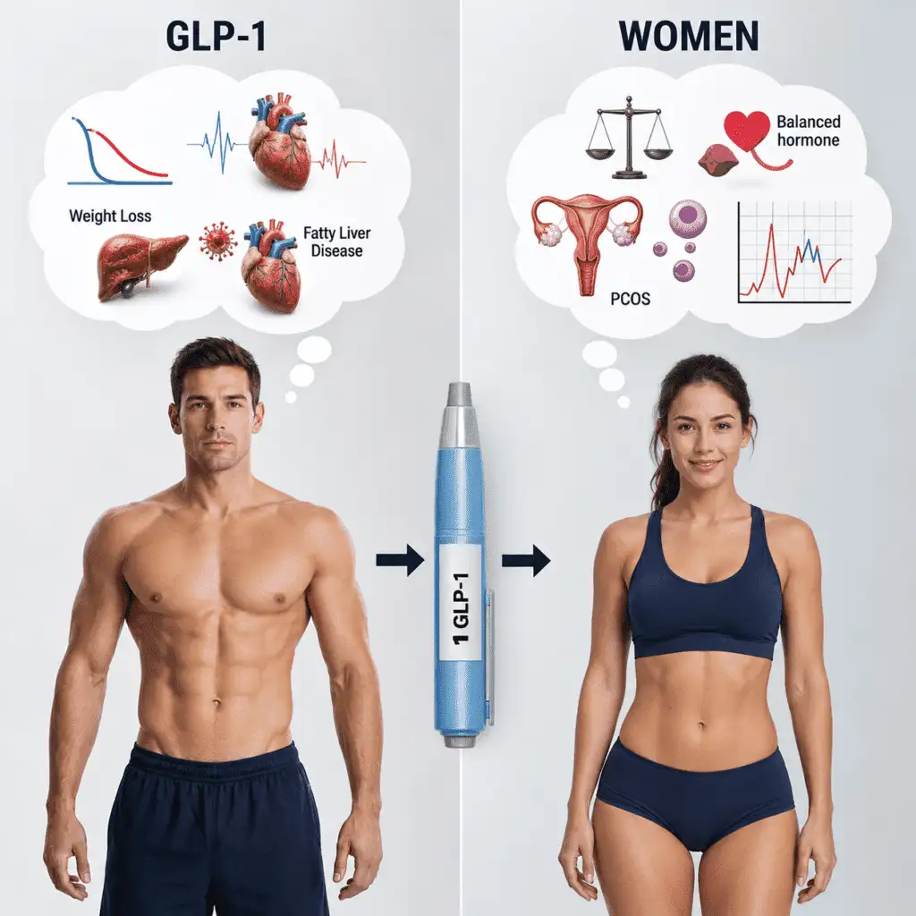 GLP-1 medication effects on weight loss and fatty liver disease for men and women