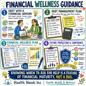 Financial wellness guide: advisor, debt plan, budget, and future protection.