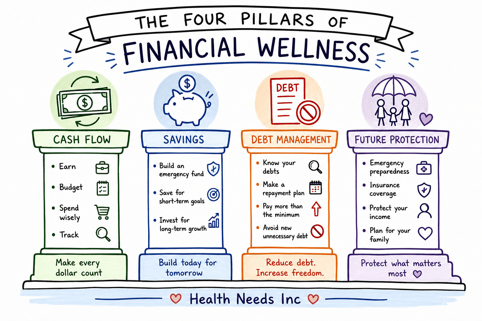 The Four Pillars of Financial Wellness: Cash Flow, Savings, Debt Management, Future Protection