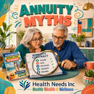 Retired couple separating annuity myths from contract facts about income, fees, inflation, and liquidity