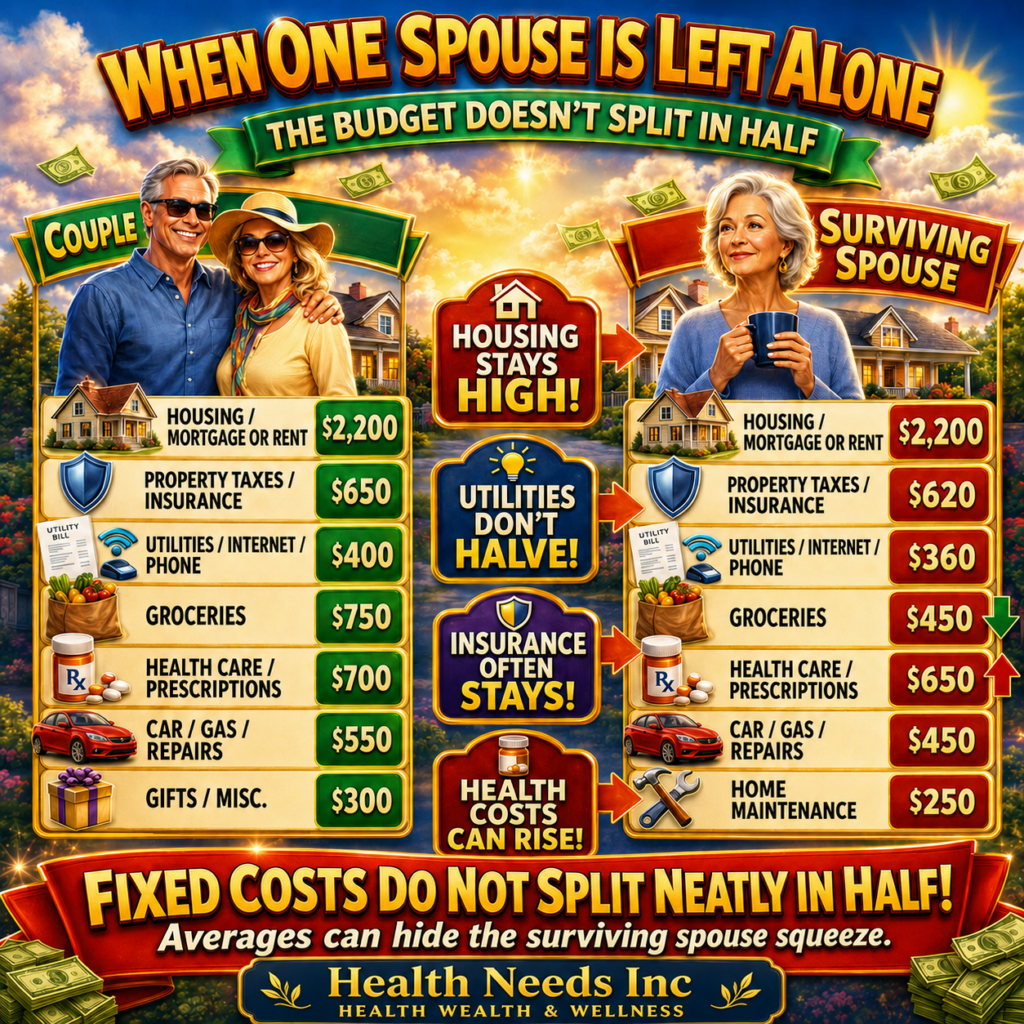 A retirement household budget with a smooth projected line beside a jagged real-life spending line showing home repairs, Medicare costs, family support, and travel.