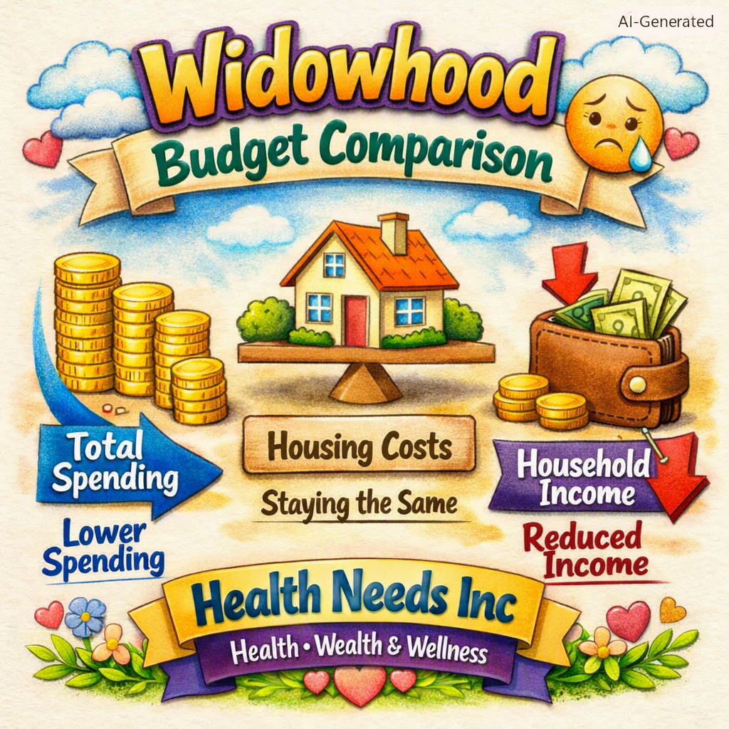 Widowhood retirement budget showing lower income while many housing and household expenses remain.