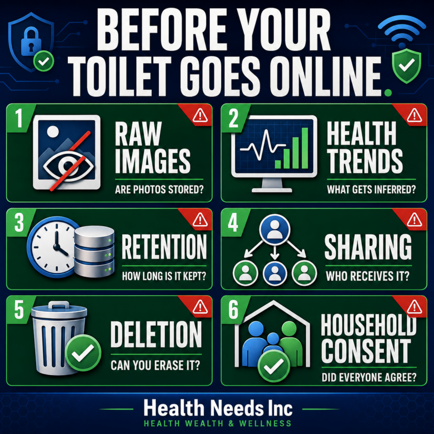 privacy checklist titled “BEFORE YOUR TOILET GOES ONLINE