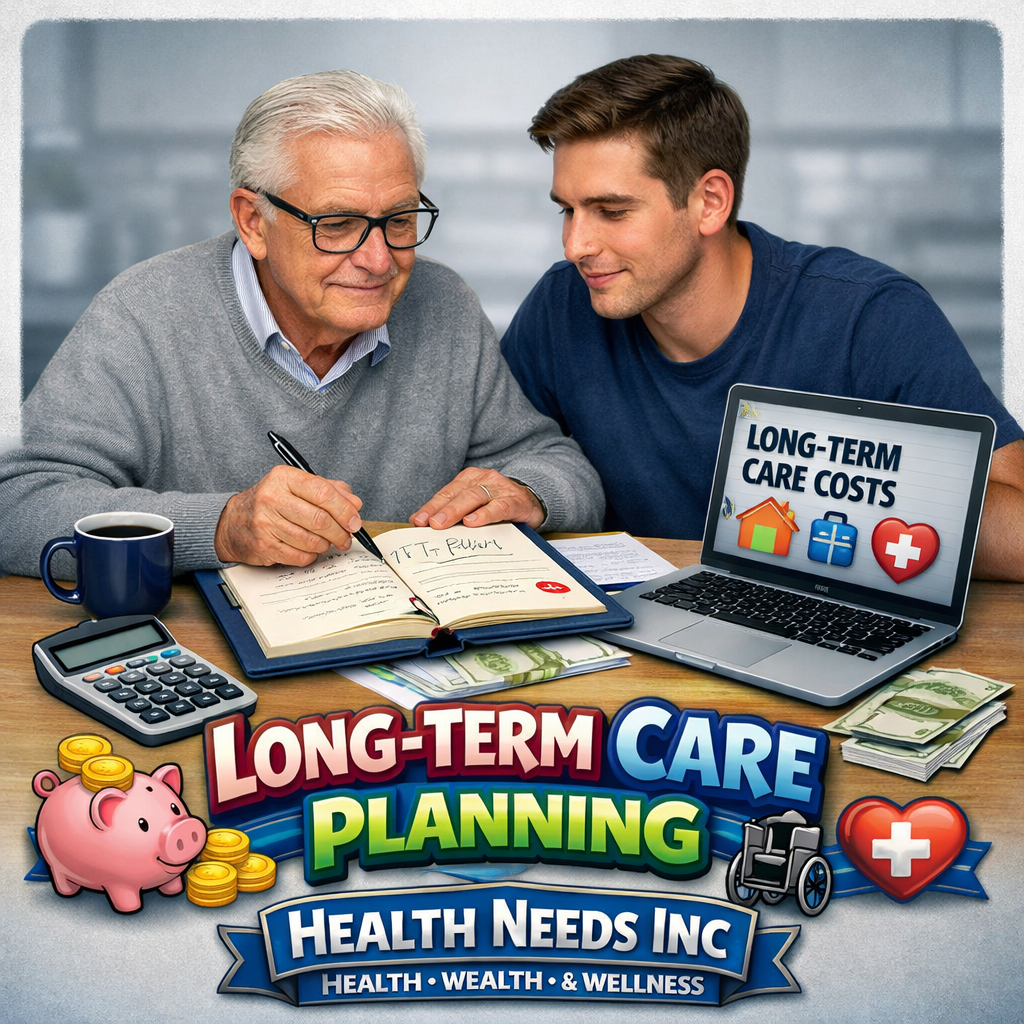 Adult child and parent reviewing long-term care costs and retirement planning documents at a kitchen table.
Use these 2025 national medians as a planning baseline:
