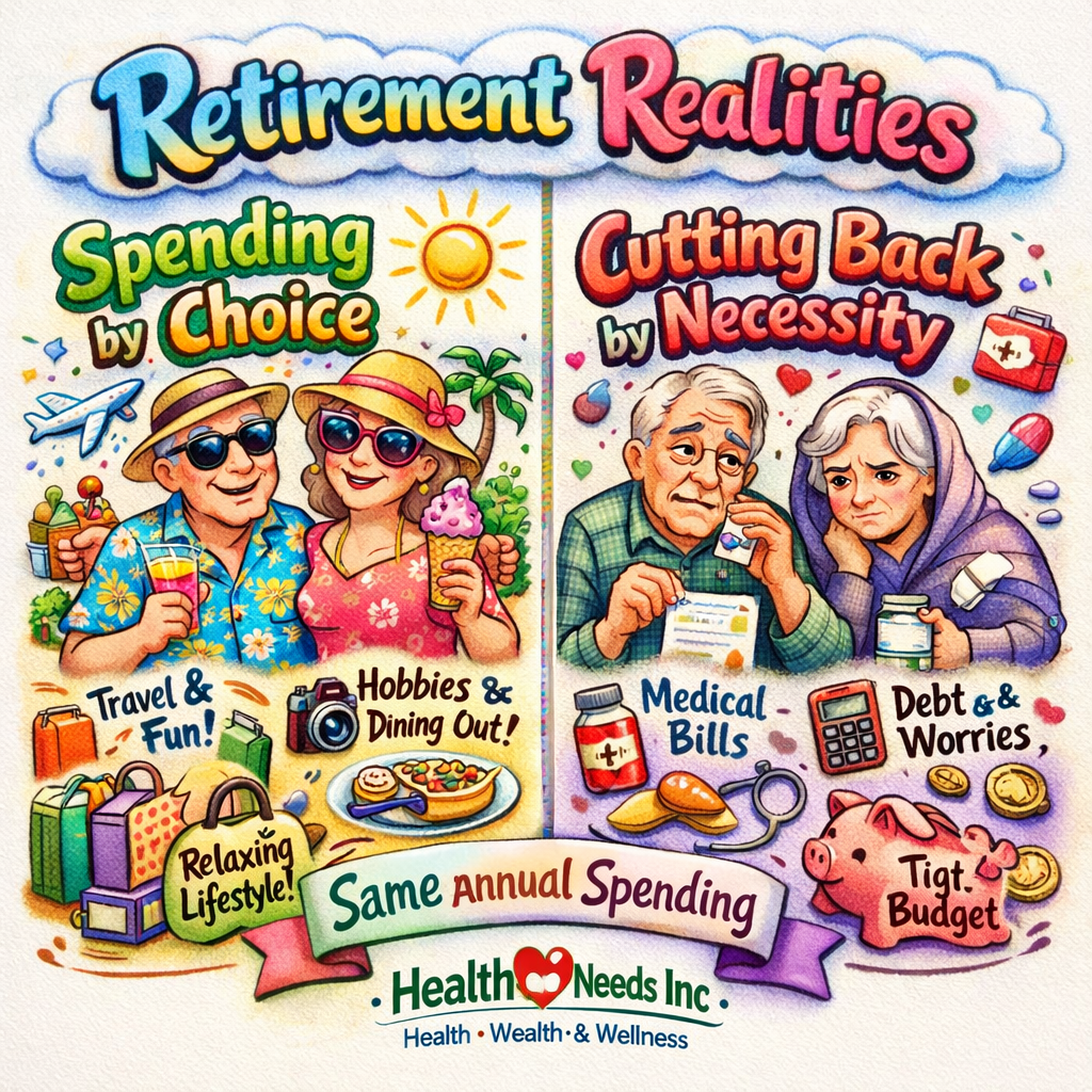 Two retirees with equal annual spending but different retirement circumstances and financial pressures.