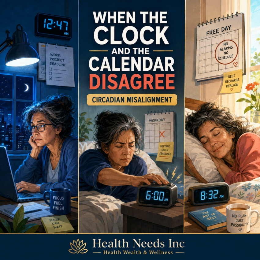 Contrasting workday and free-day sleep schedules illustrating circadian misalignment and social jet lag