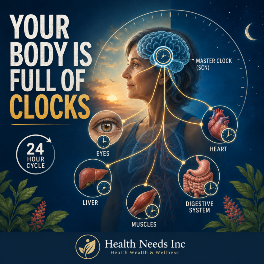 Brain master clock coordinating daily circadian rhythms in organs, hormones, digestion, temperature, and alertness.