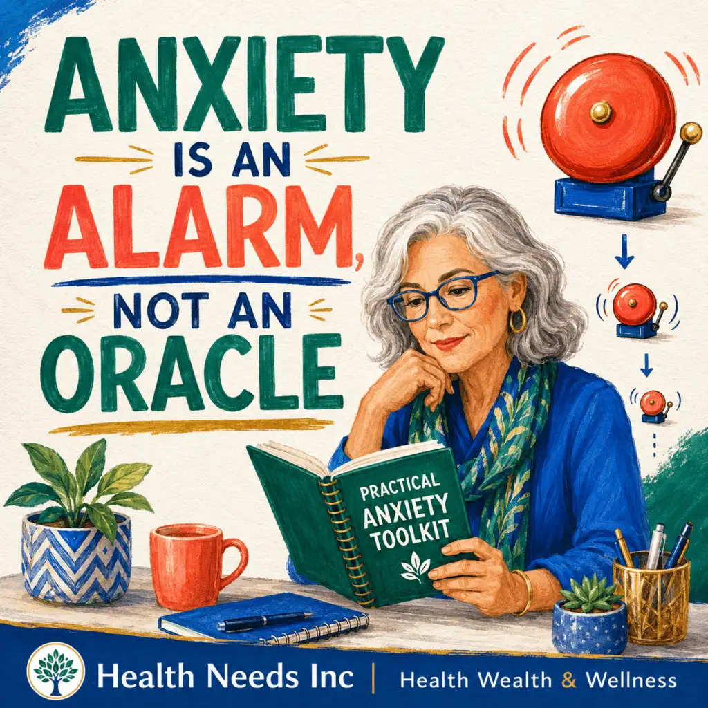 Person moving forward while keeping an anxiety alarm in a smaller, manageable role.