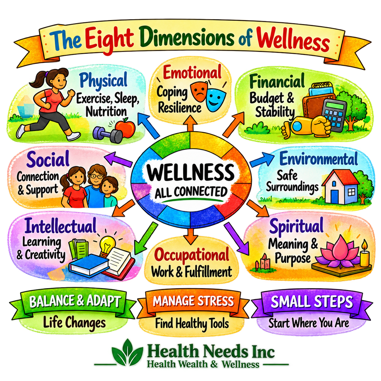 Illustrated eight dimensions of wellness