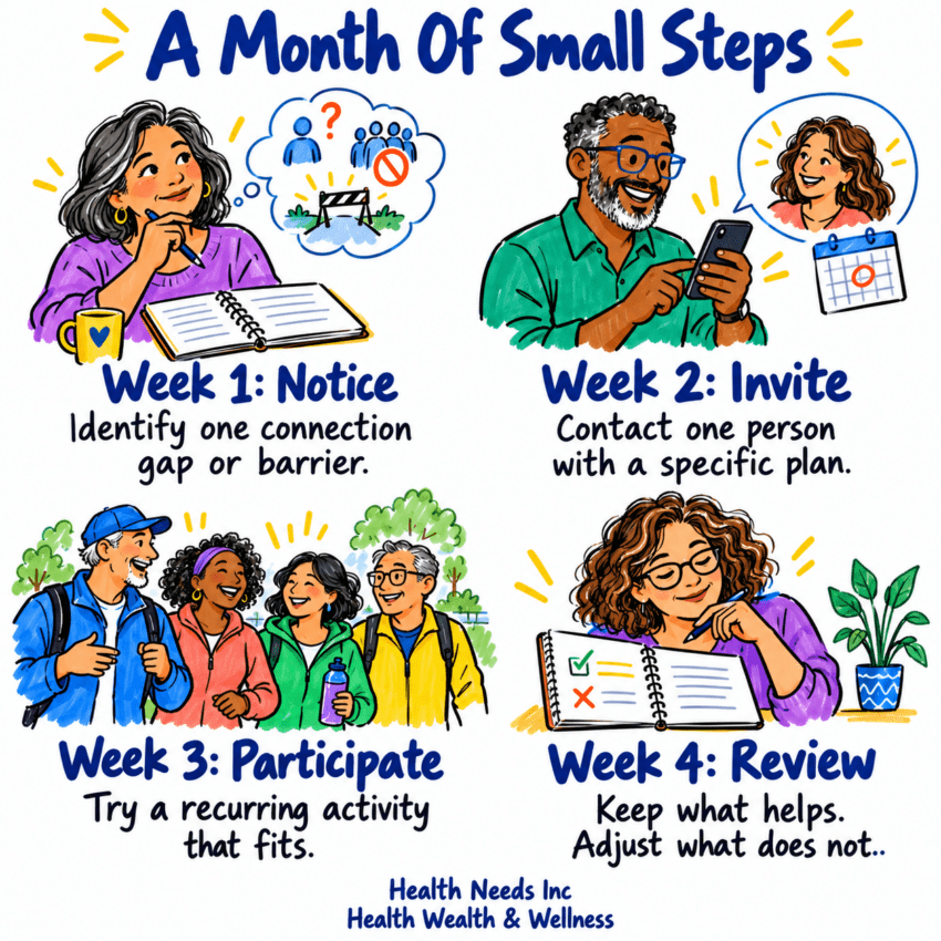 People navigating a realistic month of rebuilding connection in everyday life.