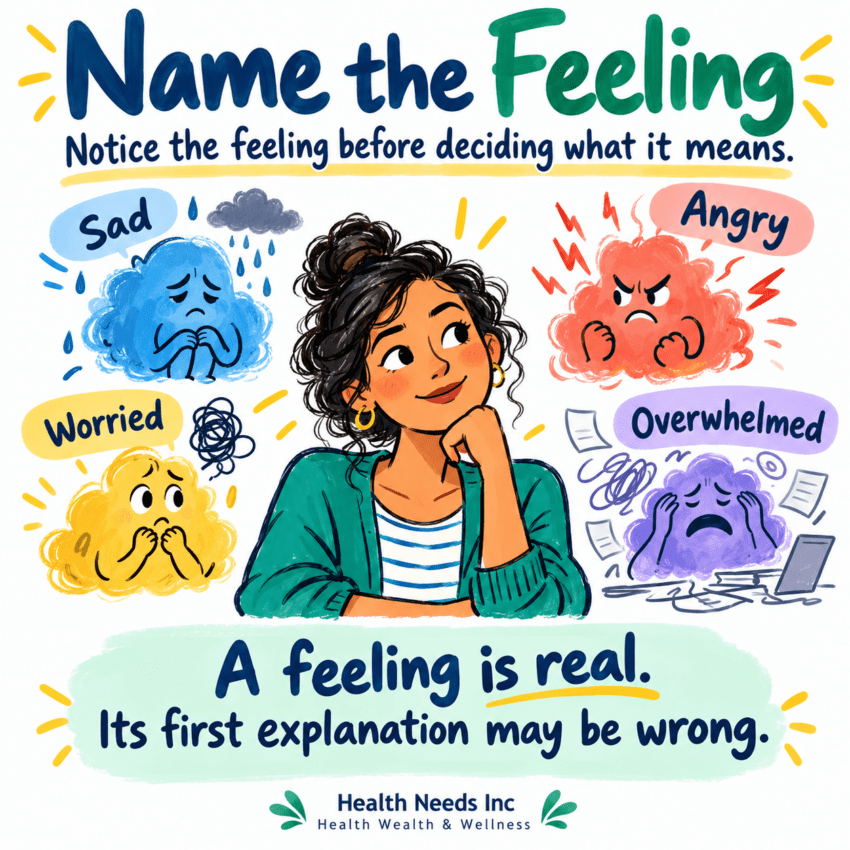 A person recognizing different feelings without immediately reacting.
